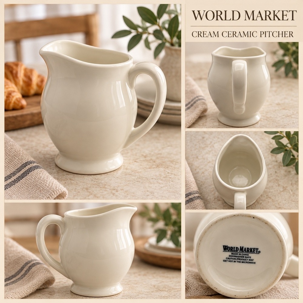 World Market Cream Pitcher Ceramic Off-White Coffee Tea Milk Server